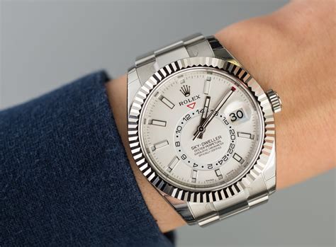 rolex sky dweller white dial on wrist|rolex sky dweller steel price.